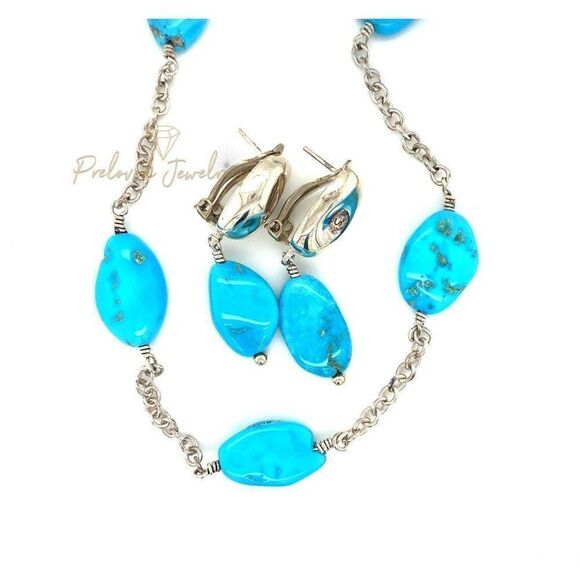 Stunning 925 Turquoise Necklace & Earrings Set - Picture 1 of 8